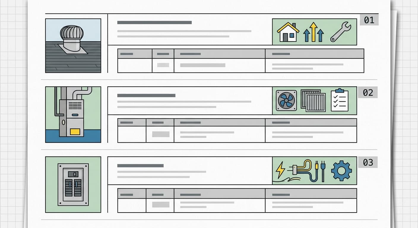 Ledger of stacked home maintenance sample entries